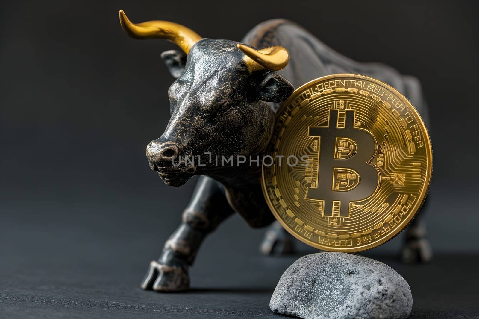 Bull with bitcoin. Bullish trend concept. Neural network generated image. Not based on any actual person or scene.