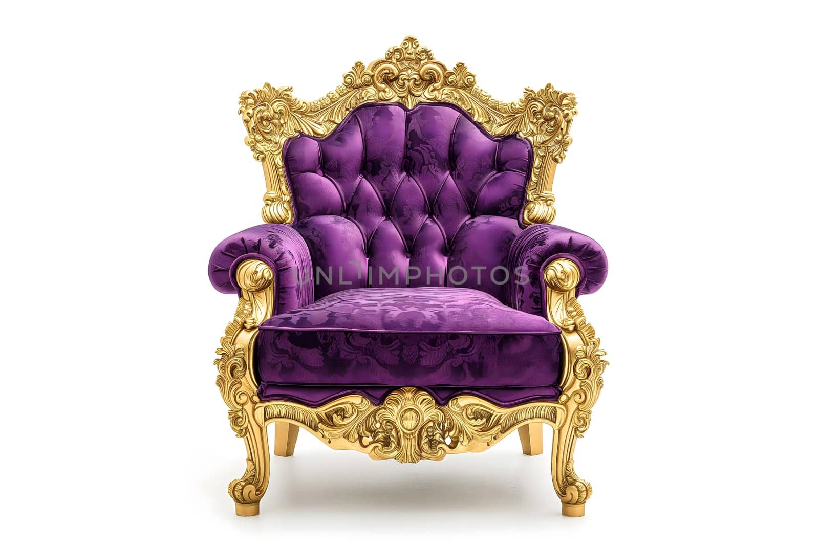 Purple velvet capitonner technique armchair on white background. Digitally generated image. Not based on any actual person, scene or pattern.