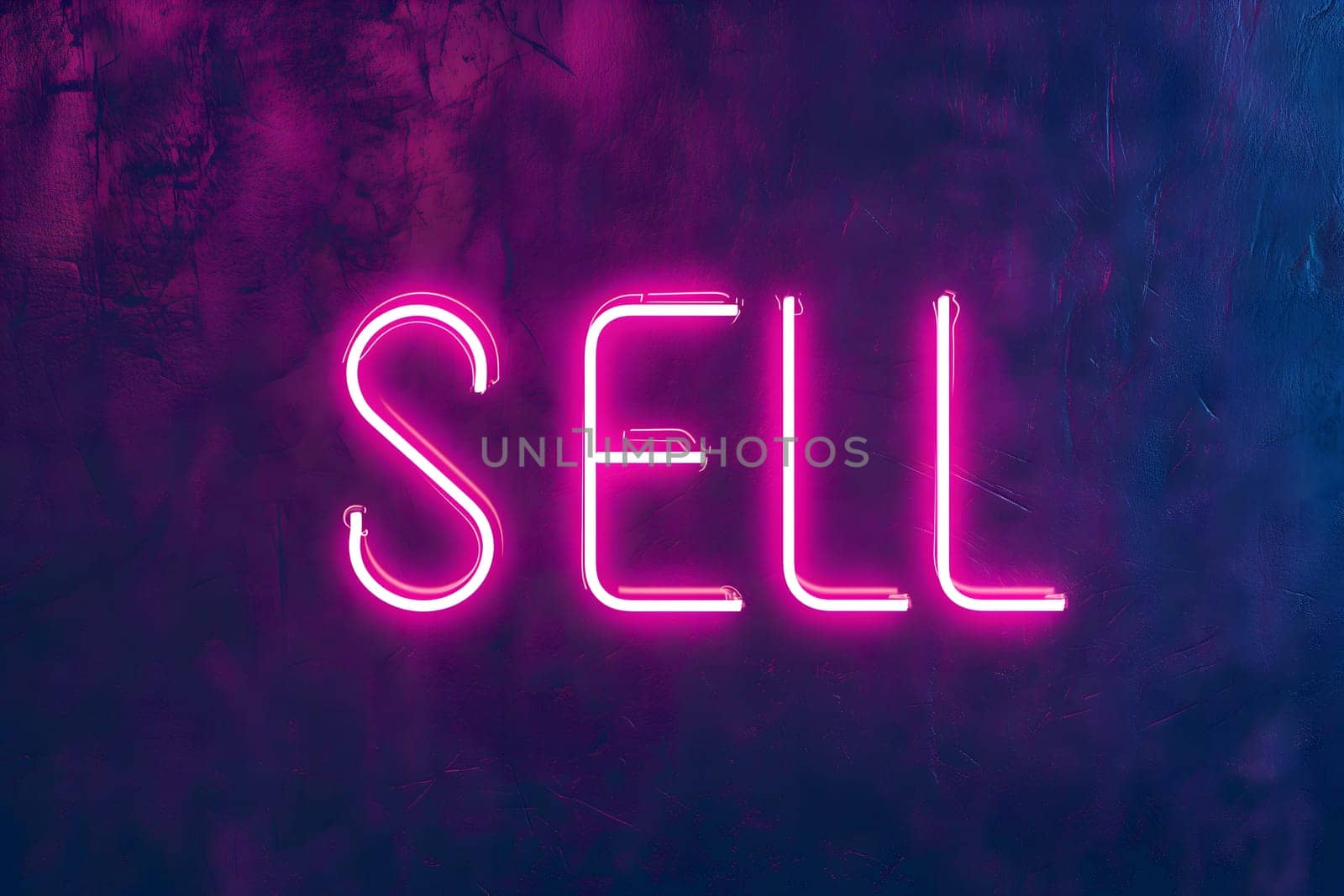 Neon inscription word sell. Neural network generated image. Not based on any actual scene or pattern.
