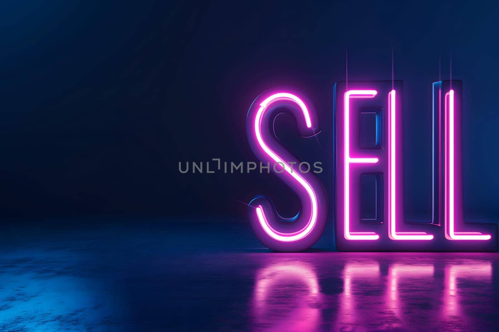 Neon inscription word sell. Neural network generated image. Not based on any actual scene or pattern.