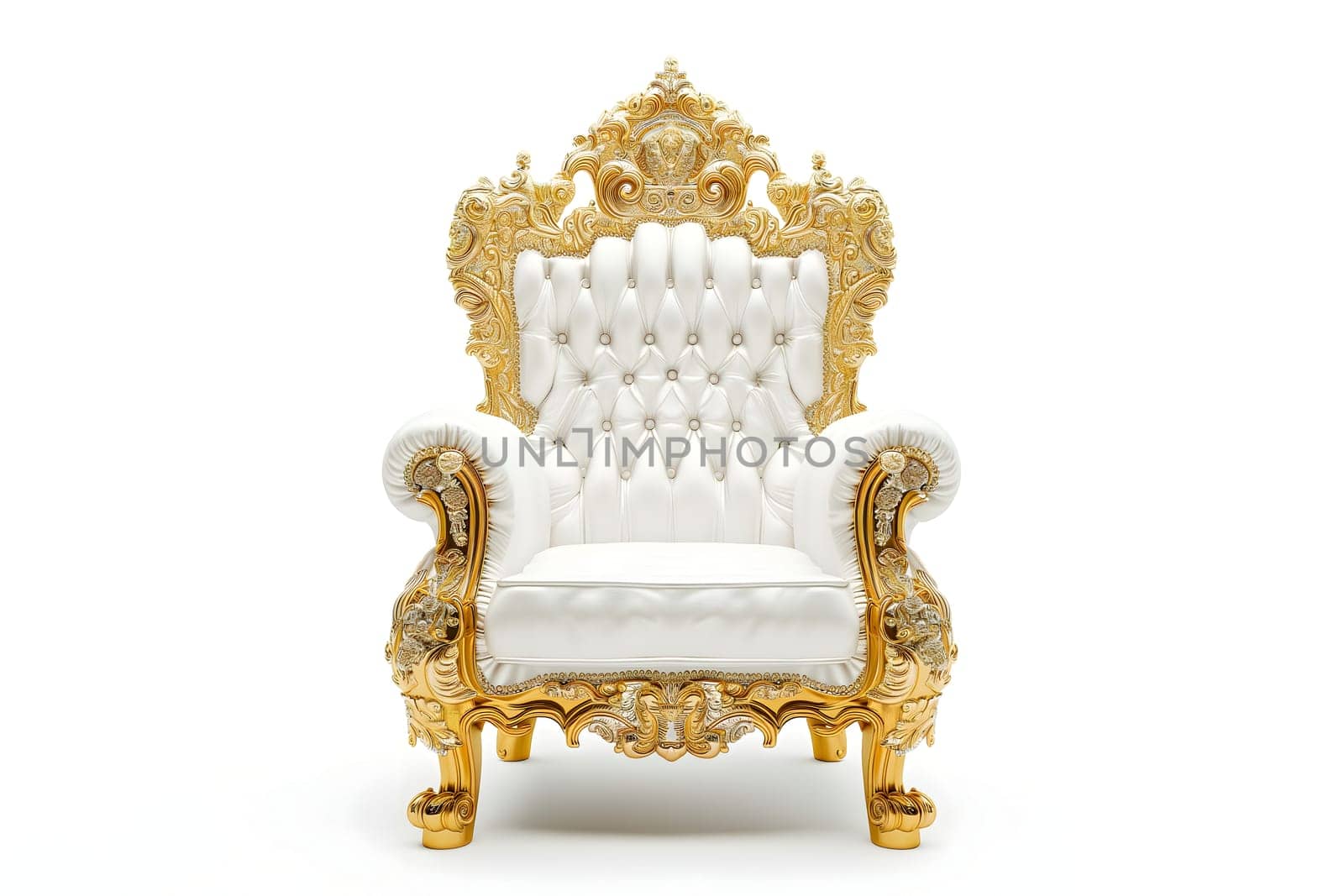 White leather capitonner technique armchair on white background. Digitally generated image. Not based on any actual person, scene or pattern.