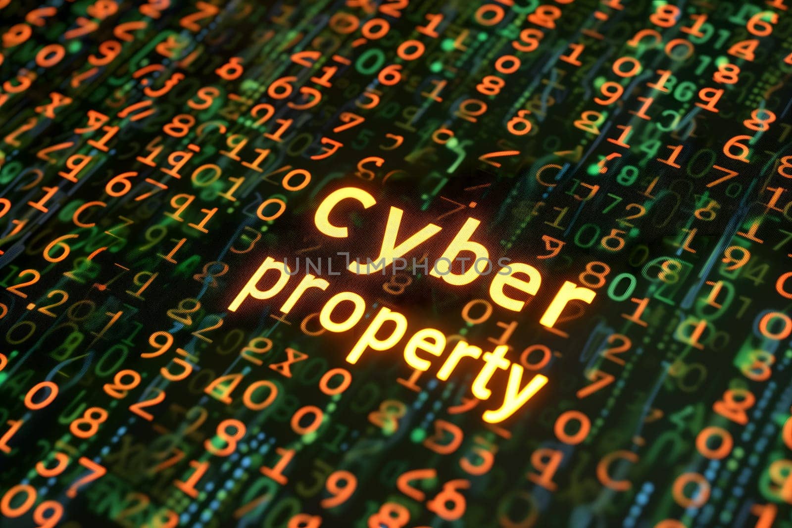 Words cyber property for cyber law concept. Neural network generated image. Not based on any actual scene or pattern.