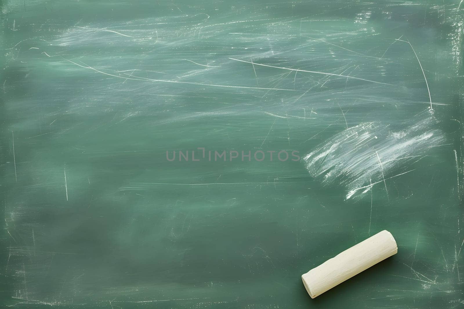 First-class, An empty green chalkboard with an eraser and white chalk, ready for Teacher's Day. Neural network generated image. Not based on any actual scene or pattern.