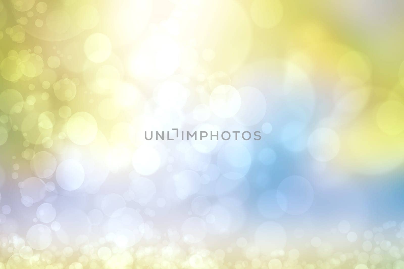 Abstract bright gradient motion spring or summer landscape texture background with natural green blue bokeh lights and yellow bright sunny sky. Beautiful backdrop with space for design.