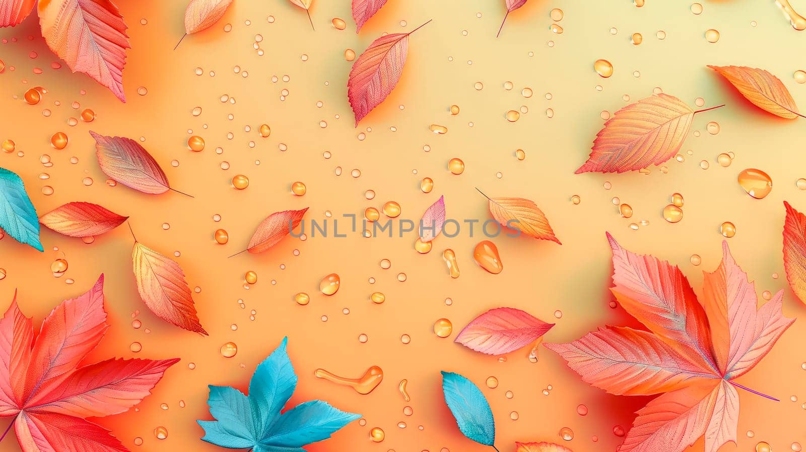 Creative nature layout made of colorful wet leaves. Flat lay. Autumn concept. AI generated
