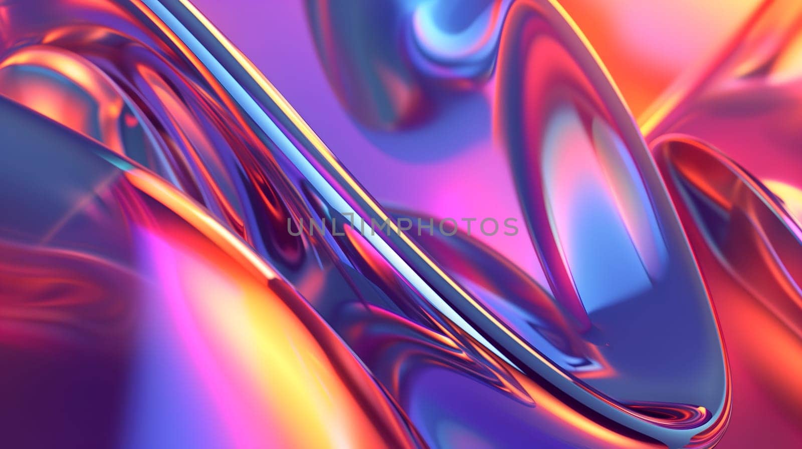 Abstract background of wavy glass with colorful orange and pink lighting. Neural network generated in January 2024. Not based on any actual scene or pattern.