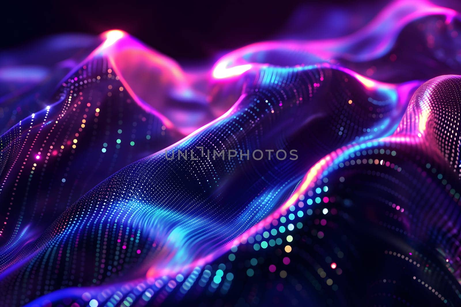 Colorful dark holo glass waves background and wallpaper. Neural network generated in January 2024. Not based on any actual scene or pattern.