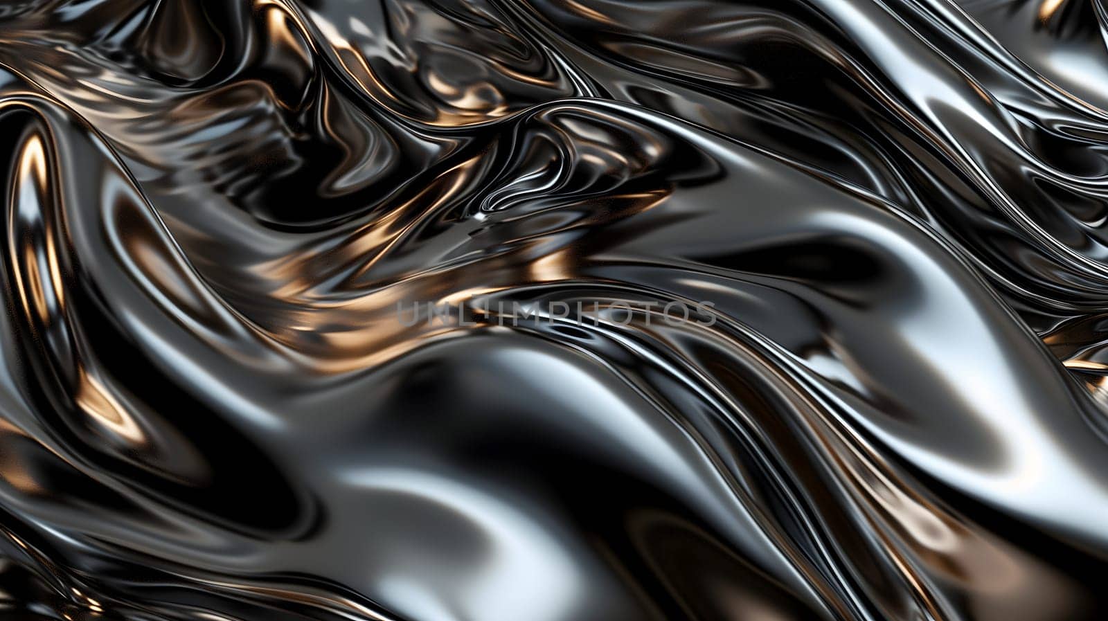 Black glassy waves background and wallpaper. Neural network generated in January 2024. Not based on any actual scene or pattern.