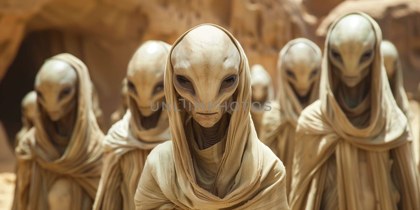 Group of alien, science fiction of extraterrestrial invasion, visit of the greys, conspiracy of paranormal civilization