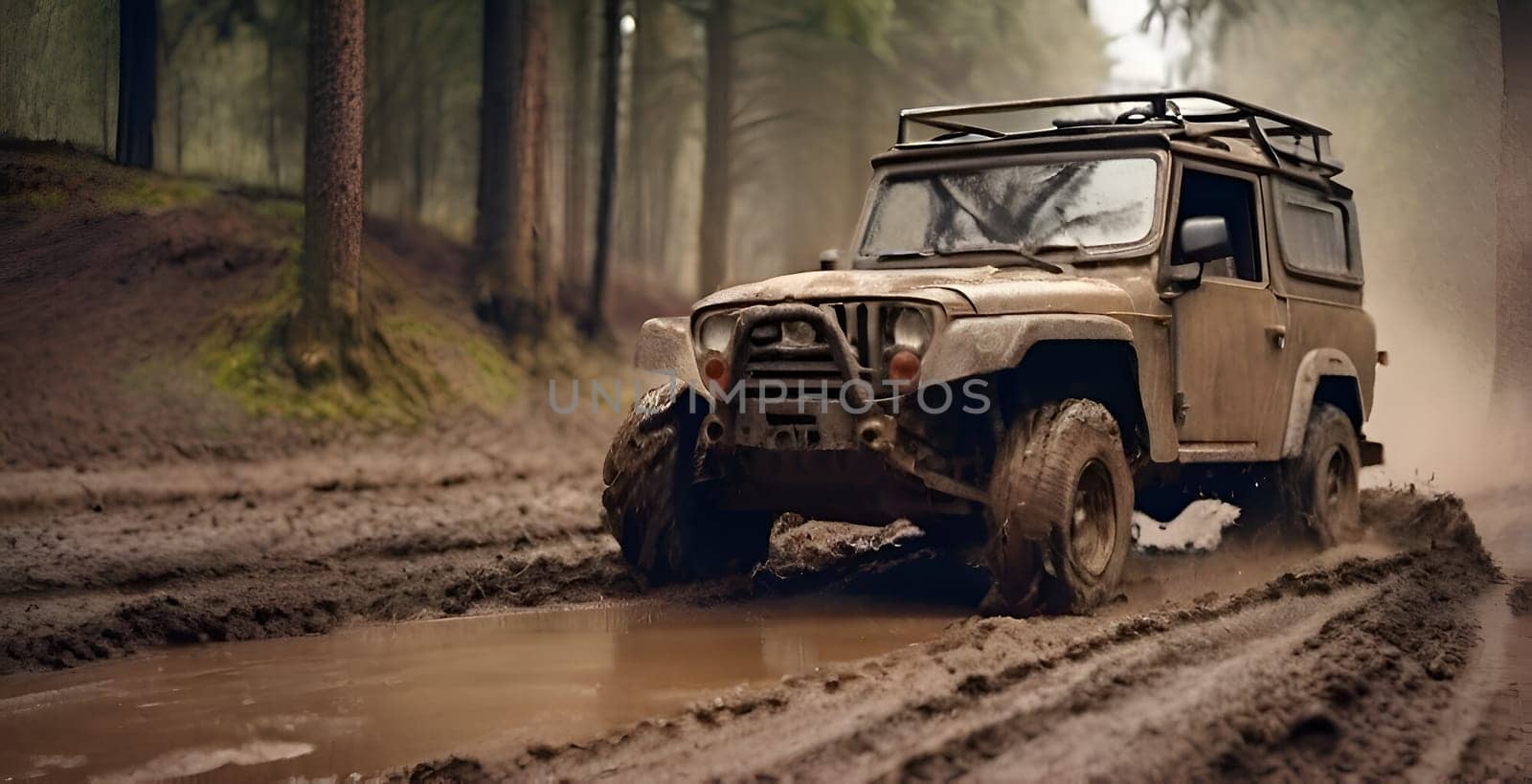 Car drives in the heavy mud