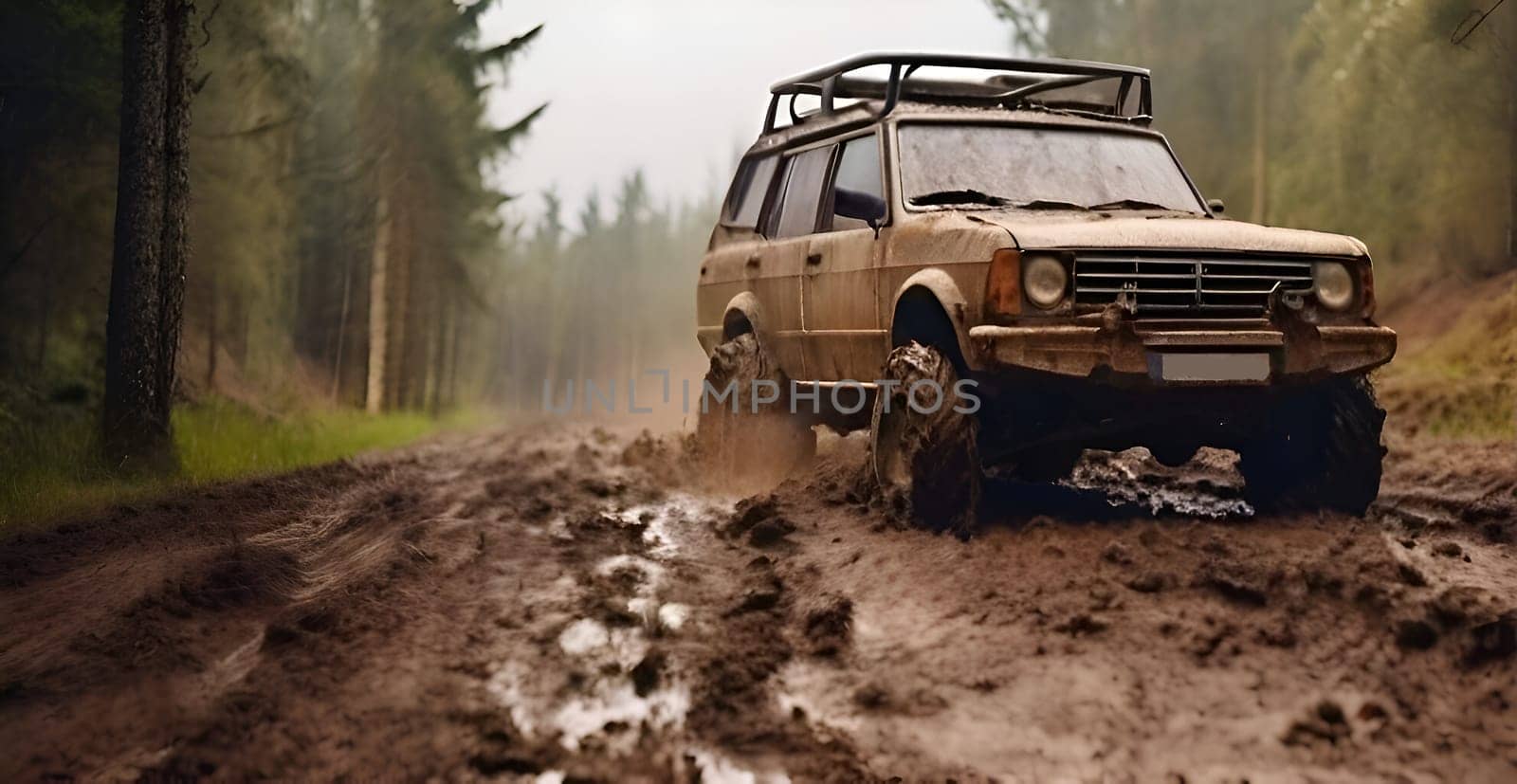 Car drives in the heavy mud