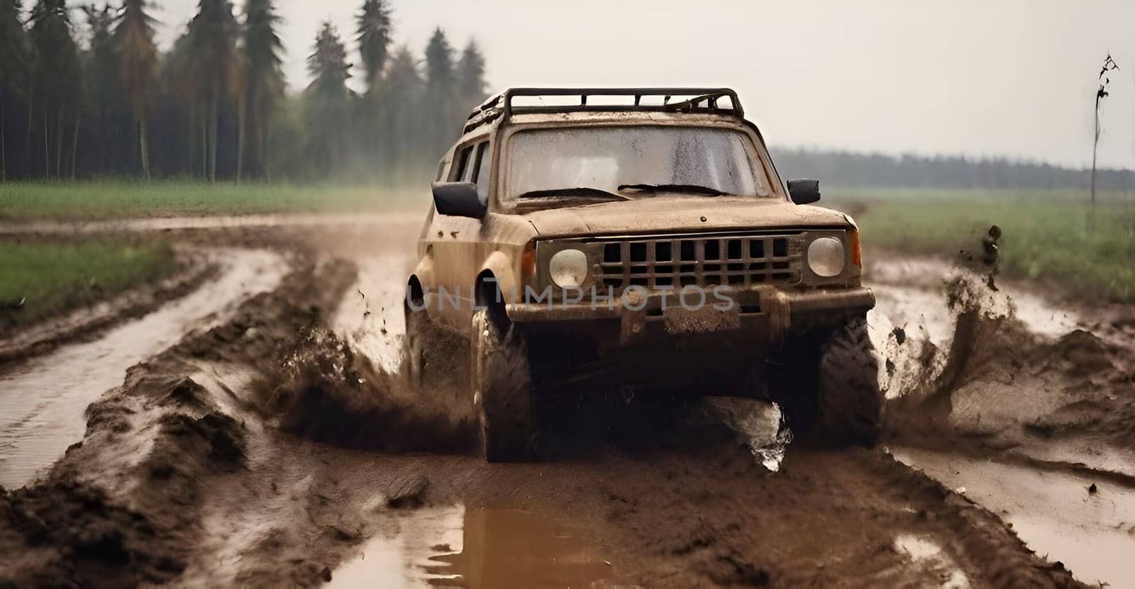 Car drives in the heavy mud