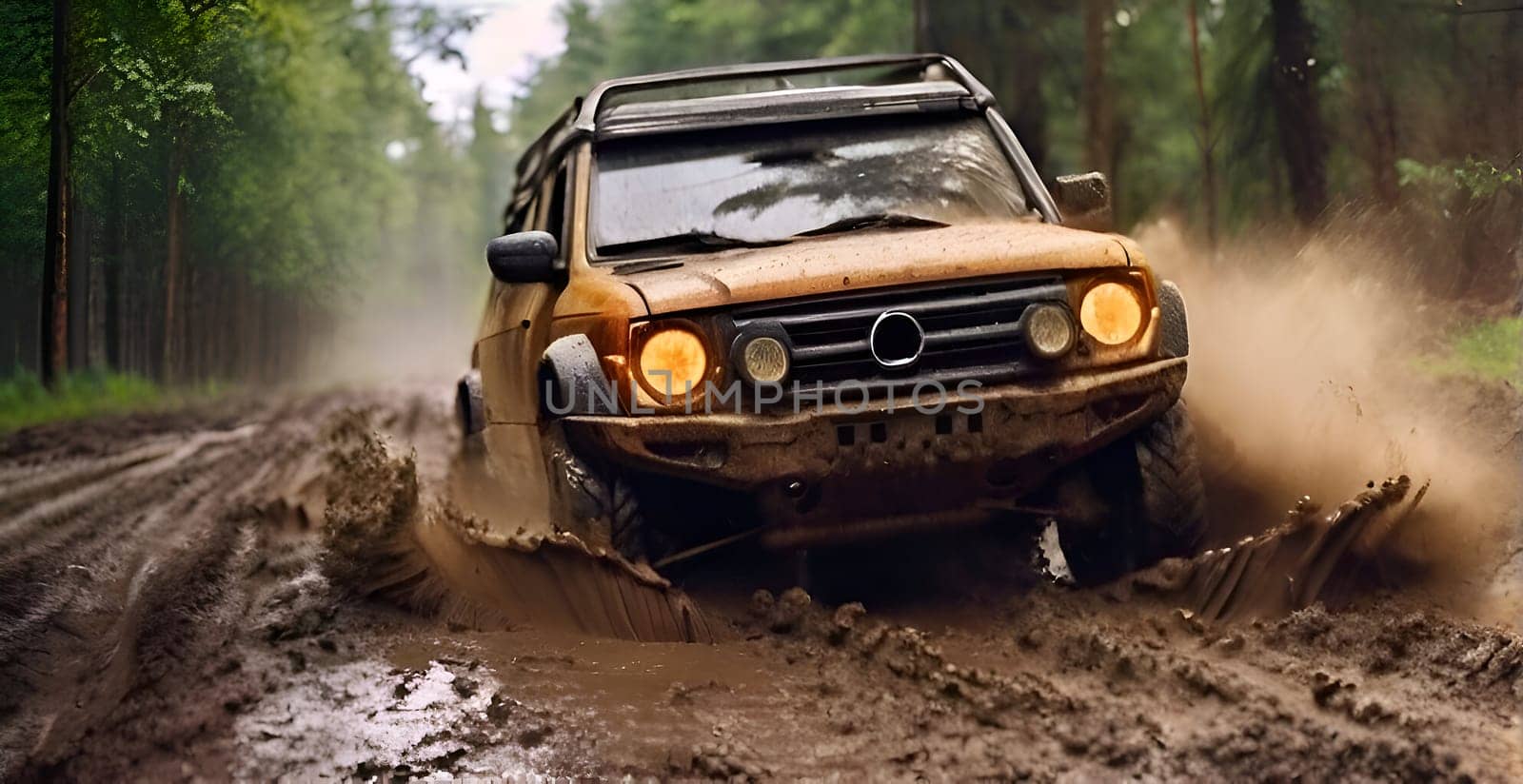 Car drives in the heavy mud