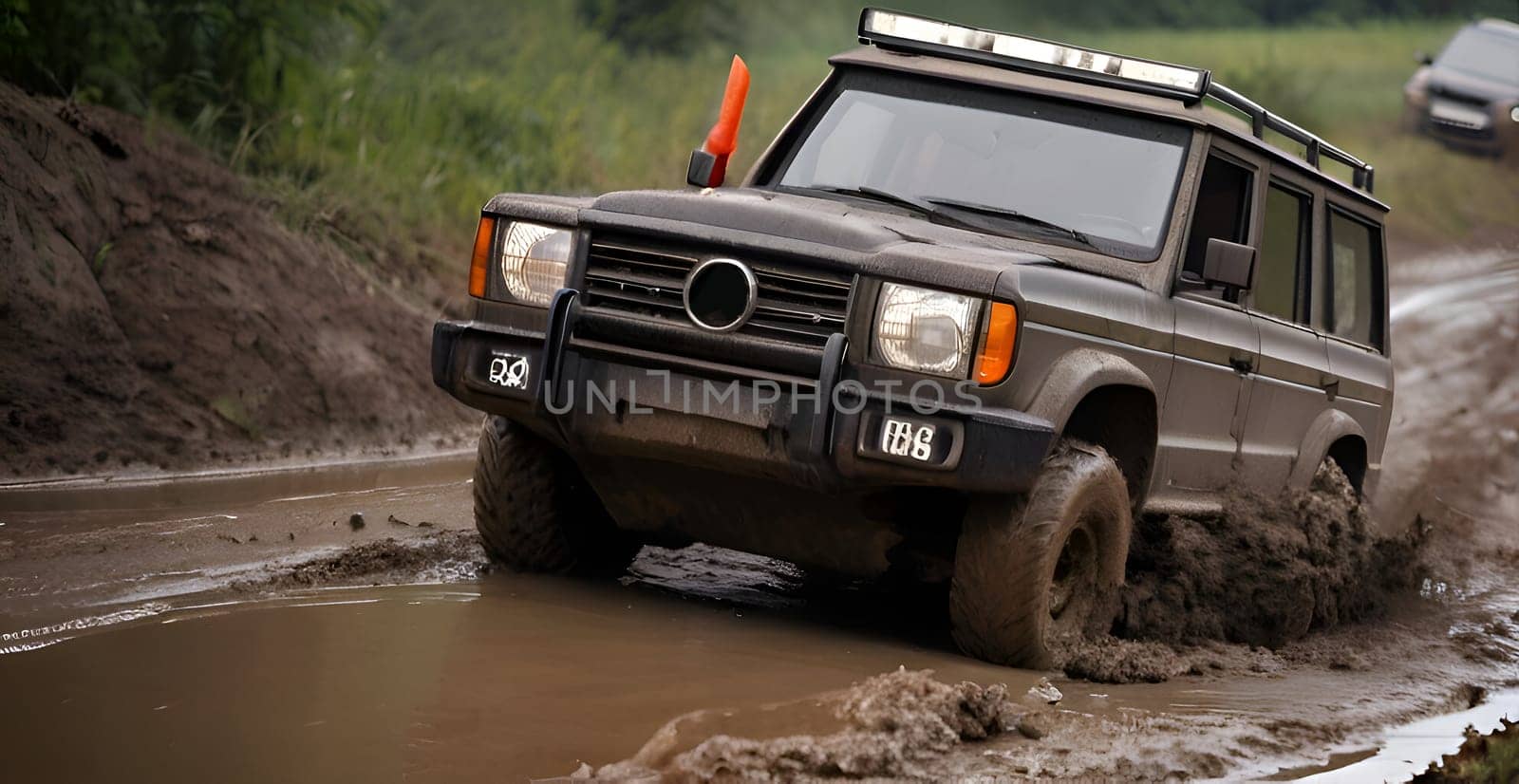 Car drives in the heavy mud