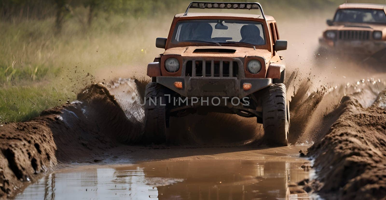 Car drives in the heavy mud