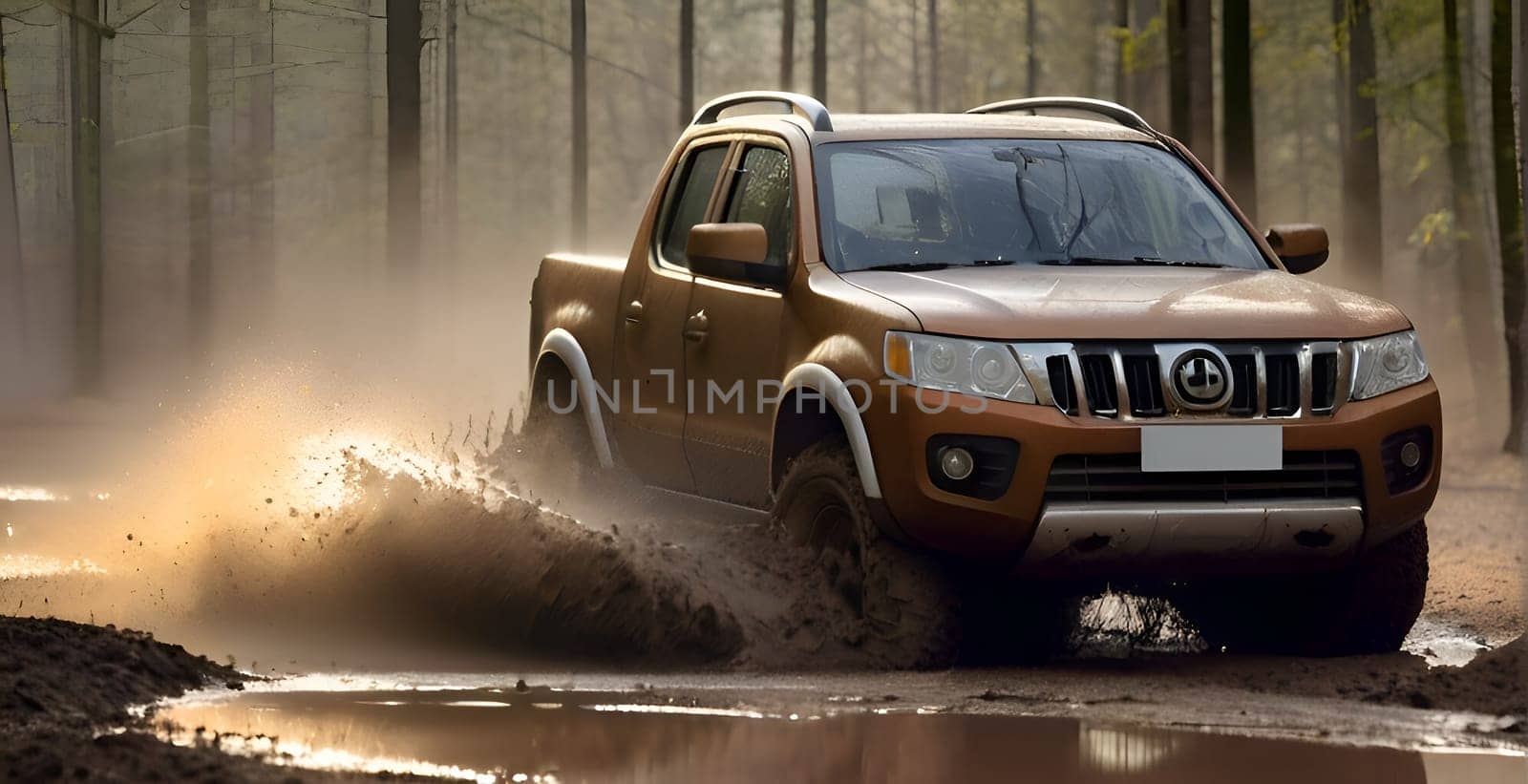 Car drives in the heavy mud