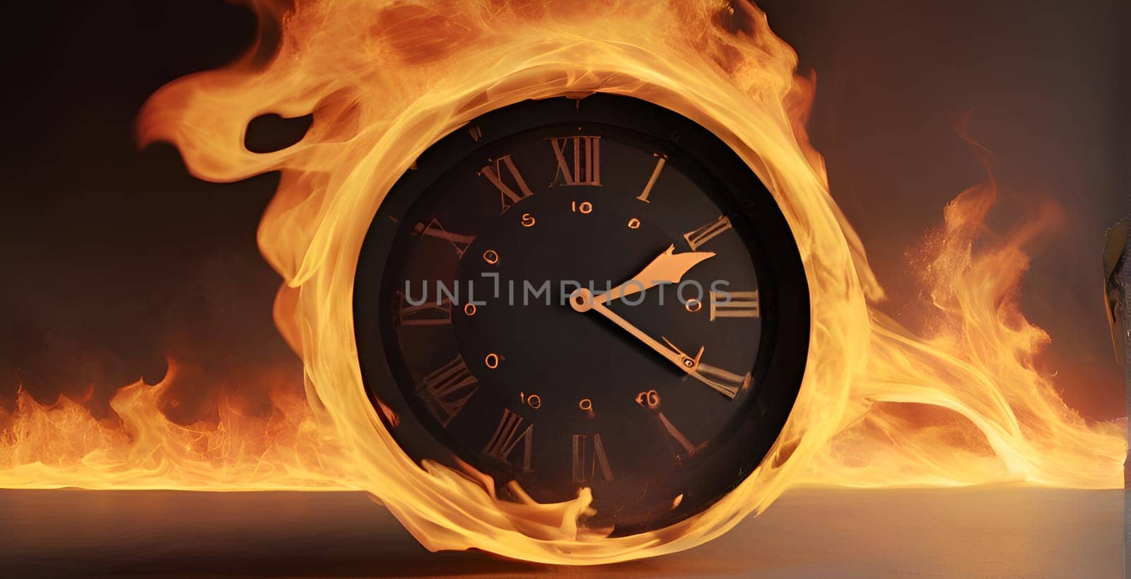 Burning clock on fire, No time concept