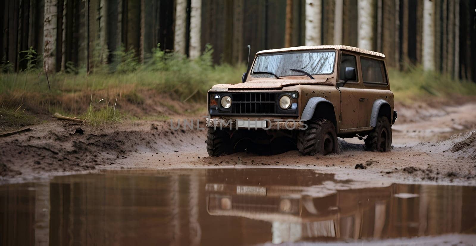 Car drives in the heavy mud