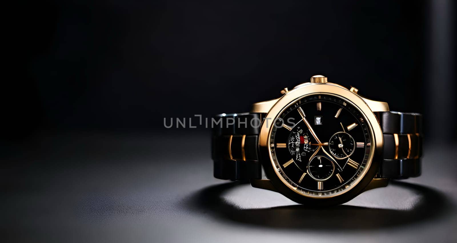 Elegant wristwatch on dark background