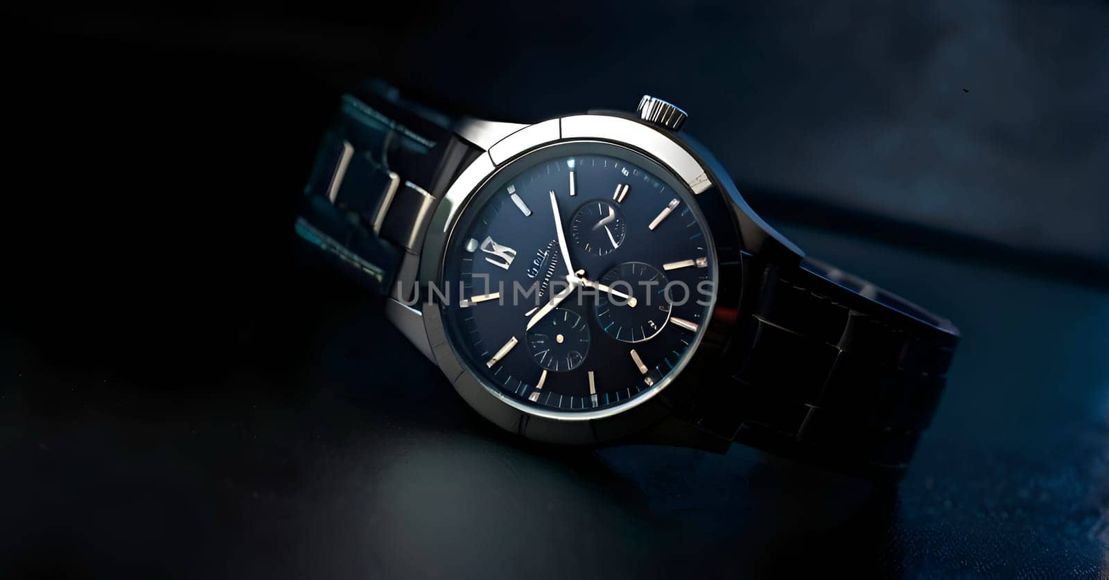 Elegant wristwatch on dark background