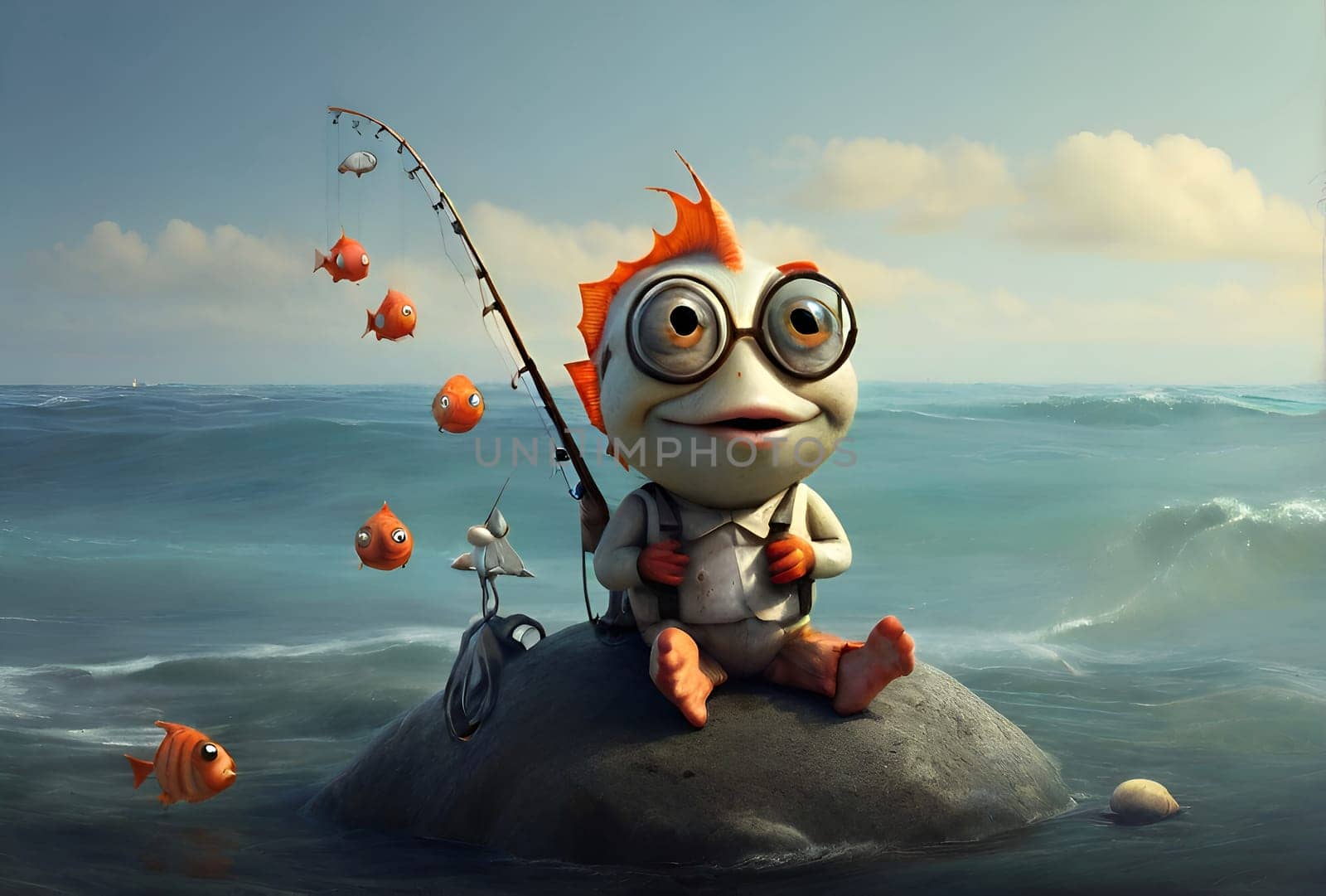 Fish fishing the fish in sea, Conceptual art