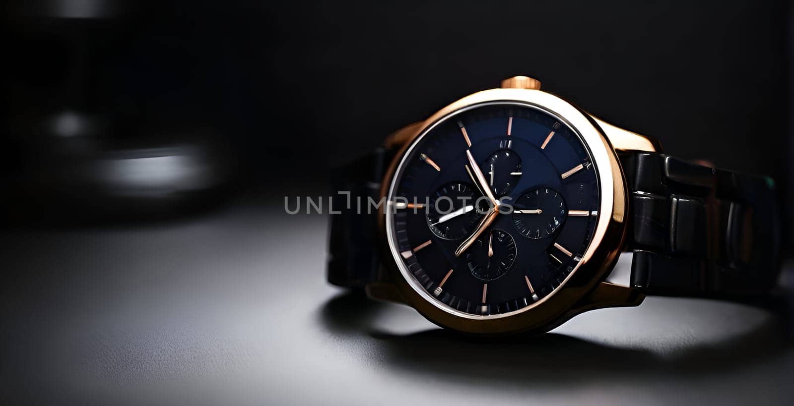 Elegant wristwatch on dark background