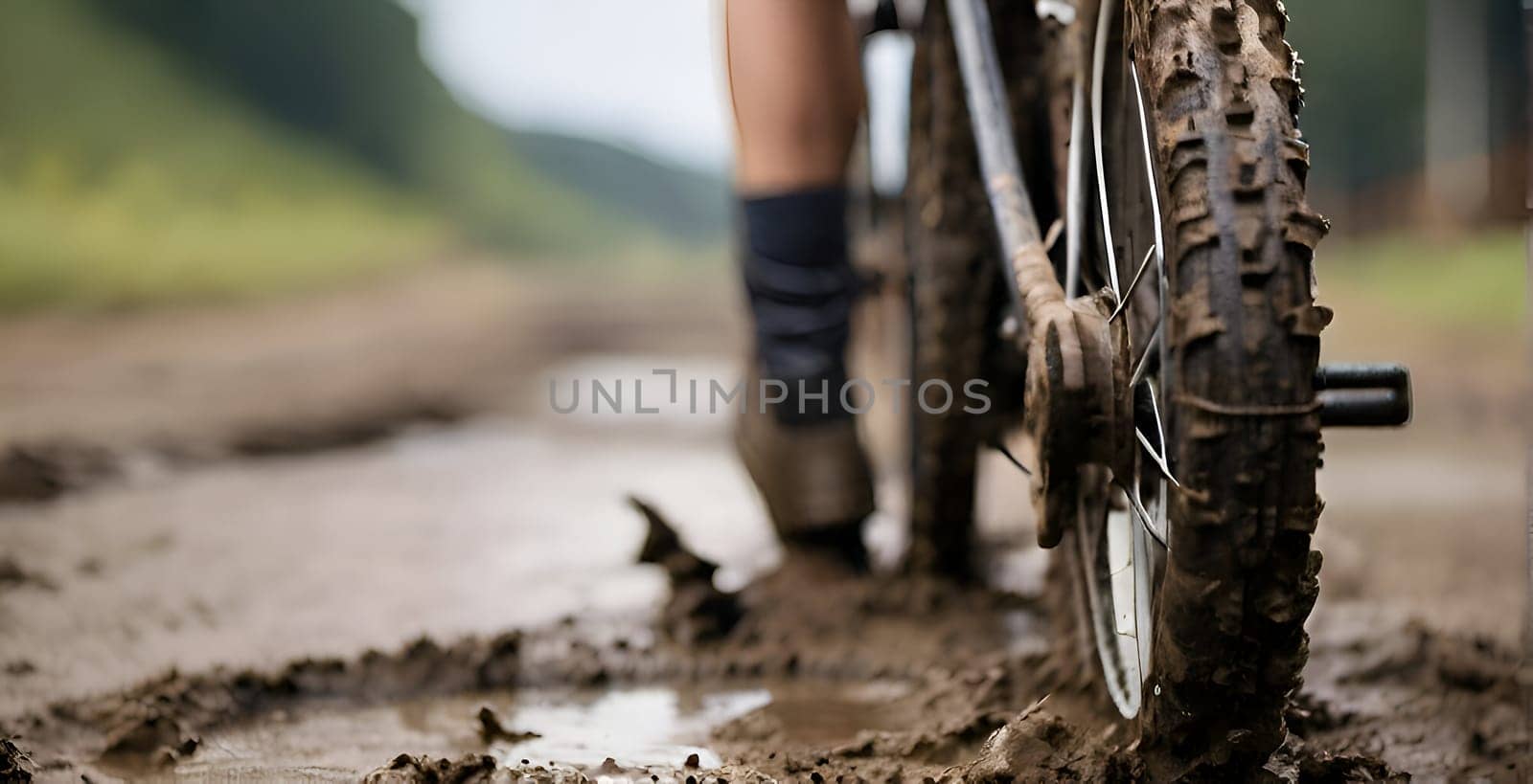Motor bike drives in the mud