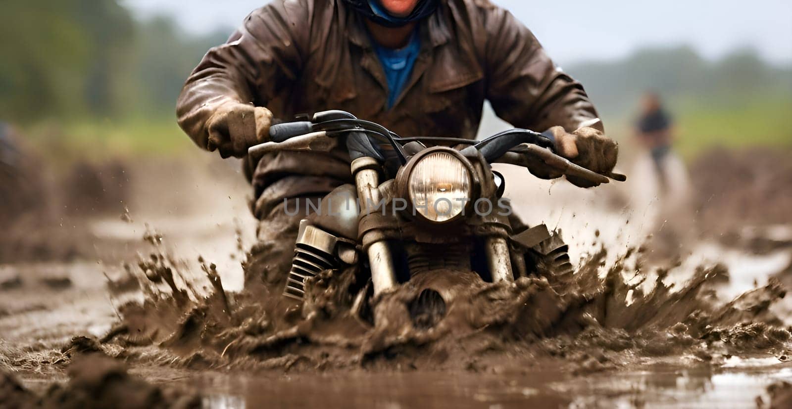 Motor bike drives in the mud