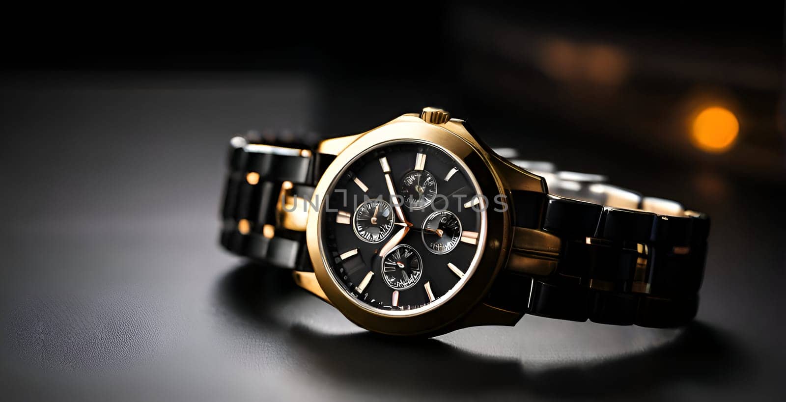 Elegant wristwatch on dark background