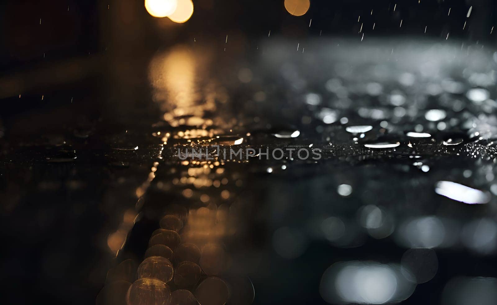 Ran drops closeup in night