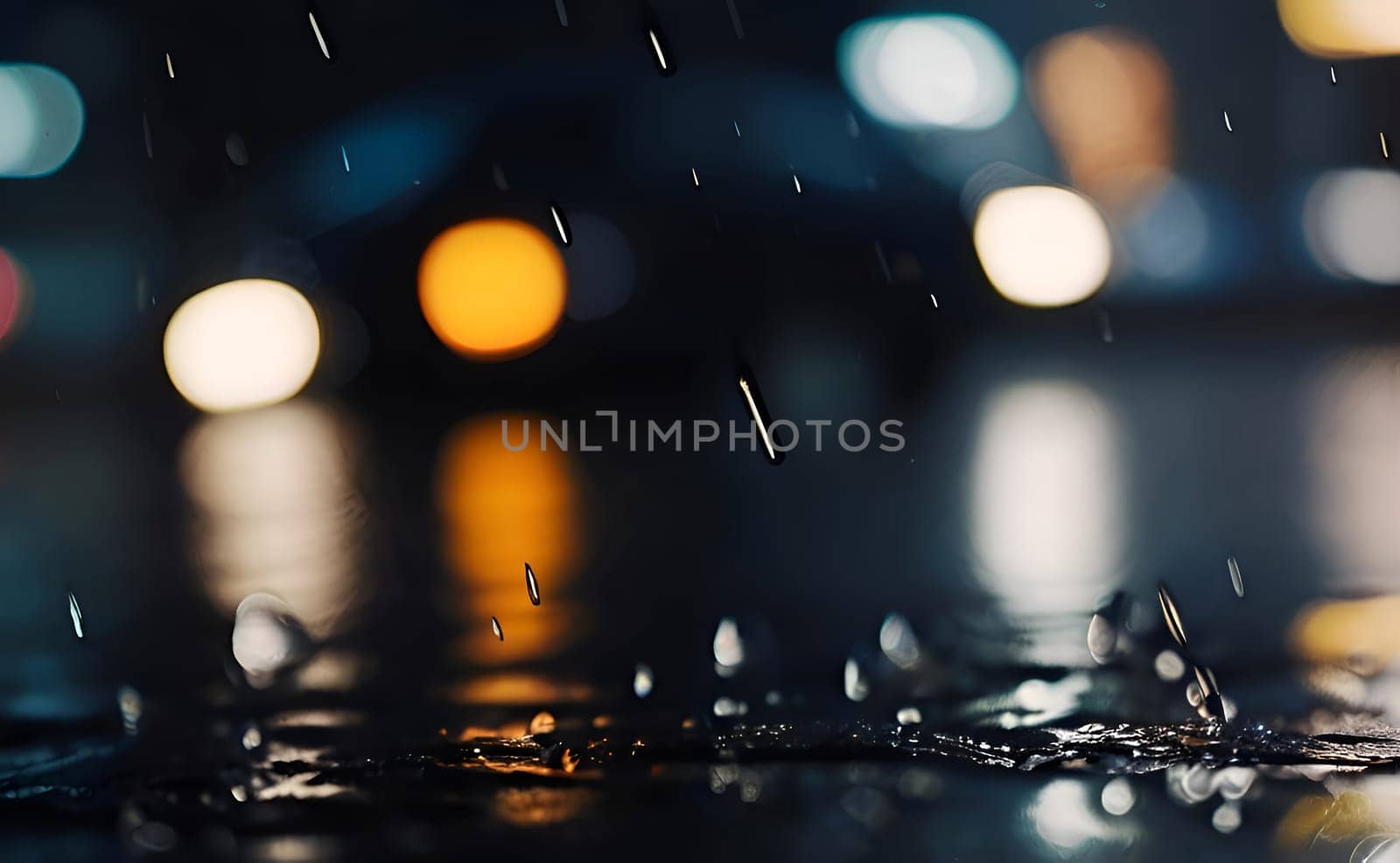 Ran drops closeup in night