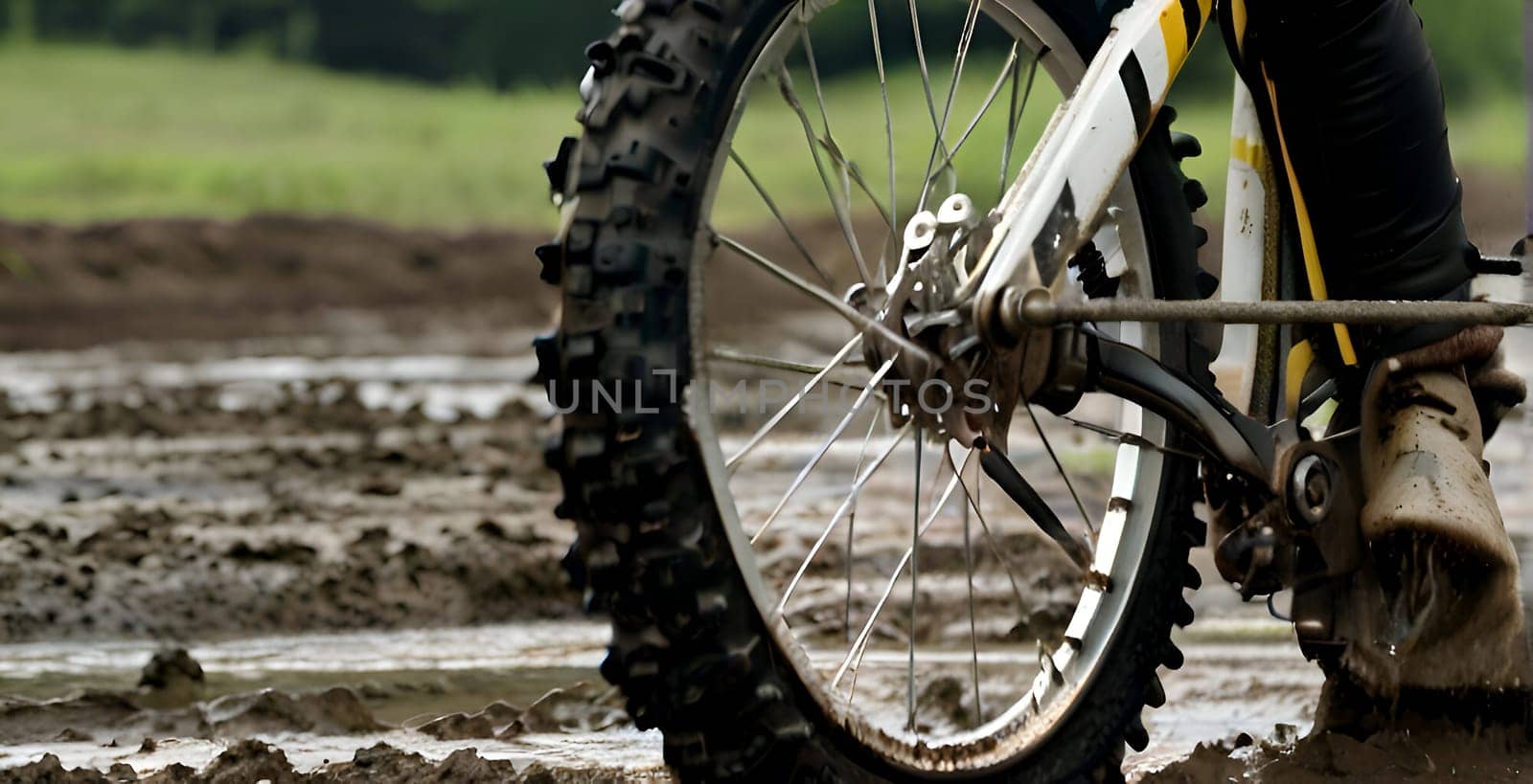 Motor bike drives in the mud