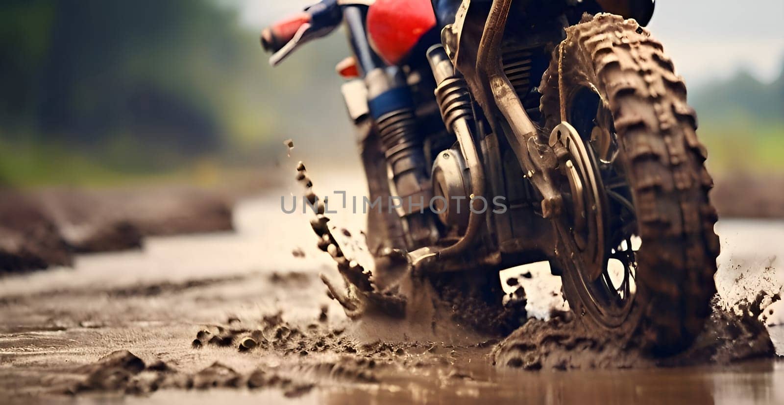 Motor bike drives in the mud