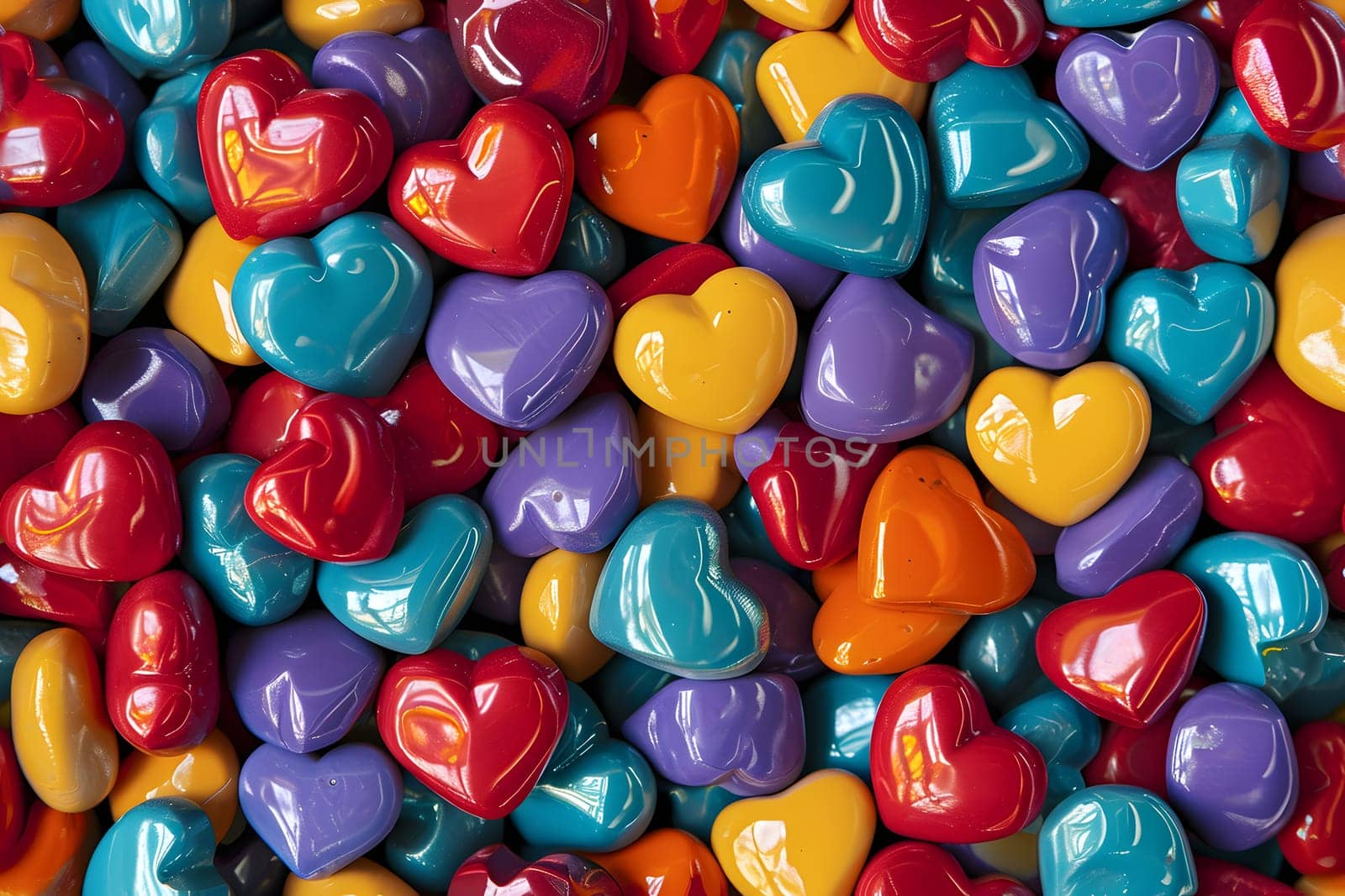 Full-frame background of colorful hearts. Neural network generated image. Not based on any actual person or scene.