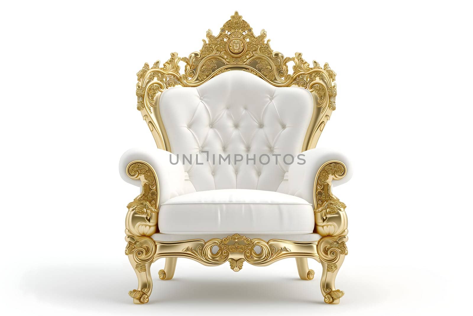 White leather capitonner technique armchair on white background. Digitally generated image. Not based on any actual person, scene or pattern.