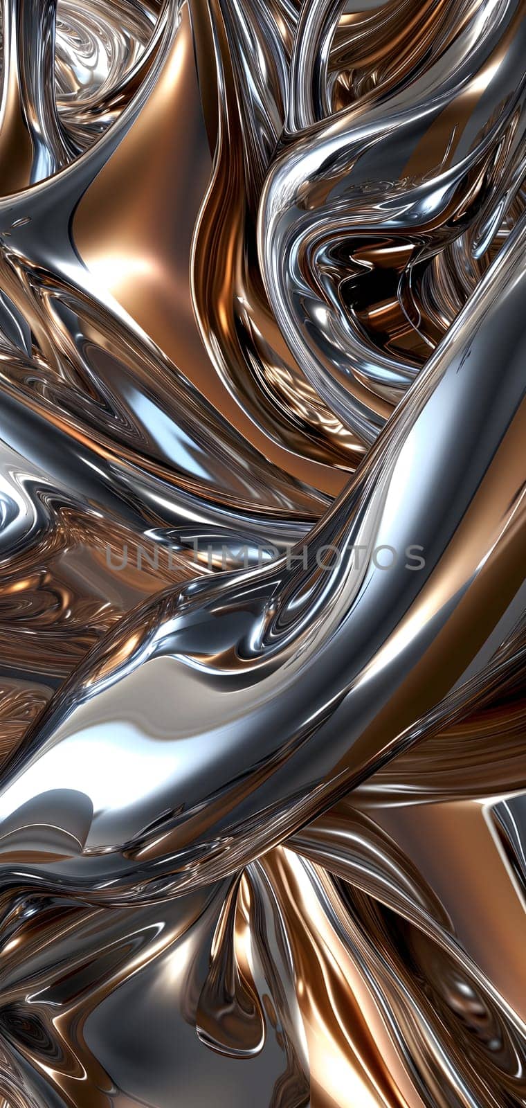 Shiny quicksilver mercury metal waves background and wallpaper. Neural network generated in January 2024. Not based on any actual scene or pattern.