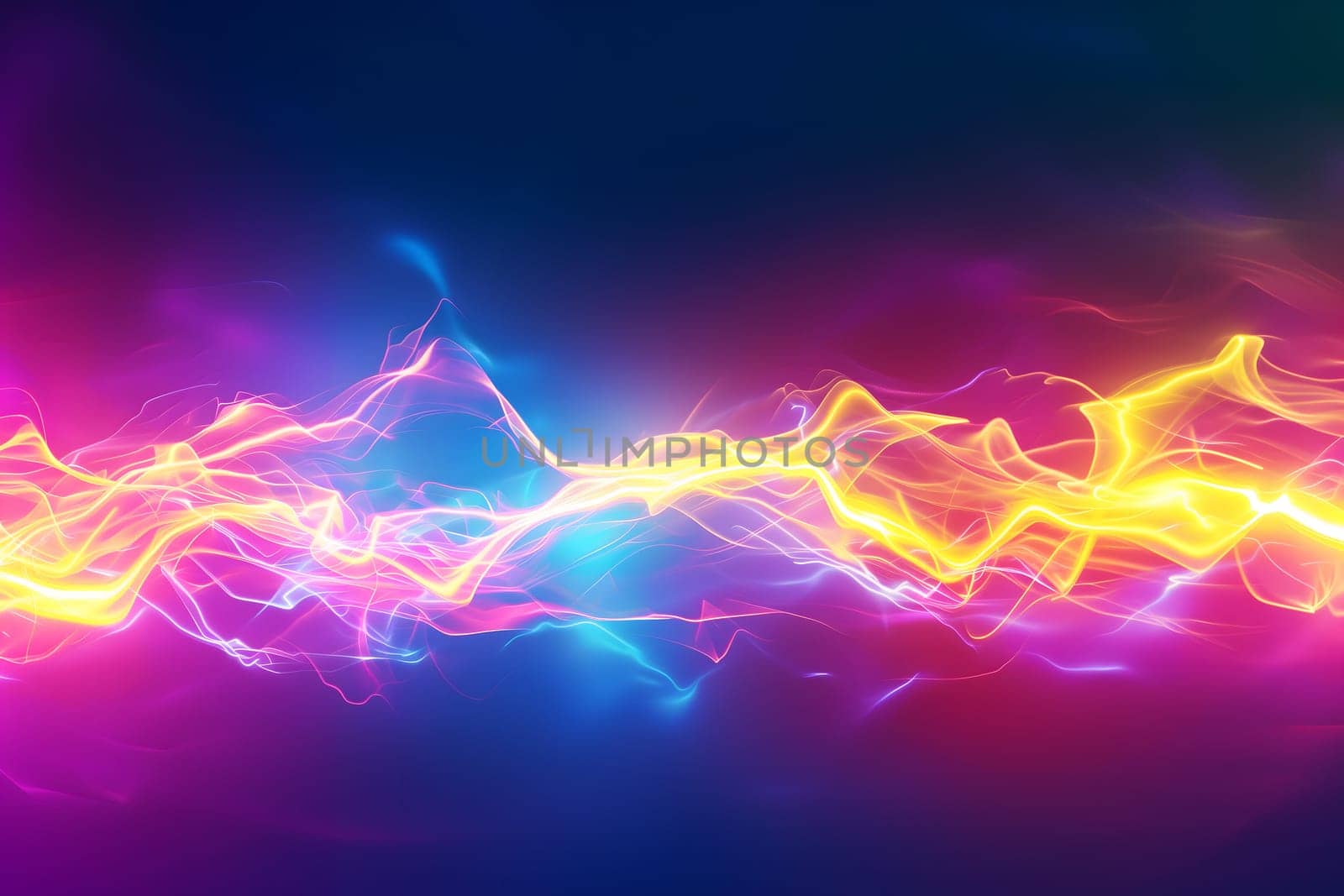 Colorful gradient bright and vibrant electric power discharges wallpaper and background. Neural network generated image. Not based on any actual scene or pattern.