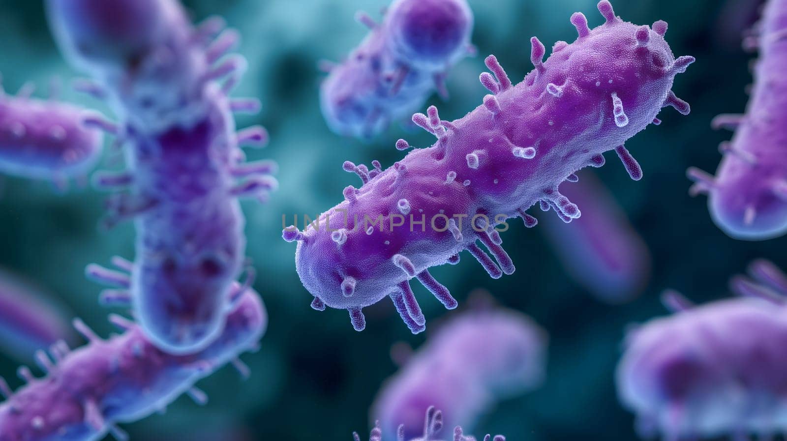 purple colored bacterium rod monoculture Escherichia coli. Neural network generated in January 2024. Not based on any actual scene or pattern.