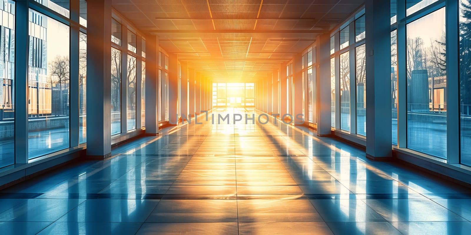 Sunlit corridor in a modern office building