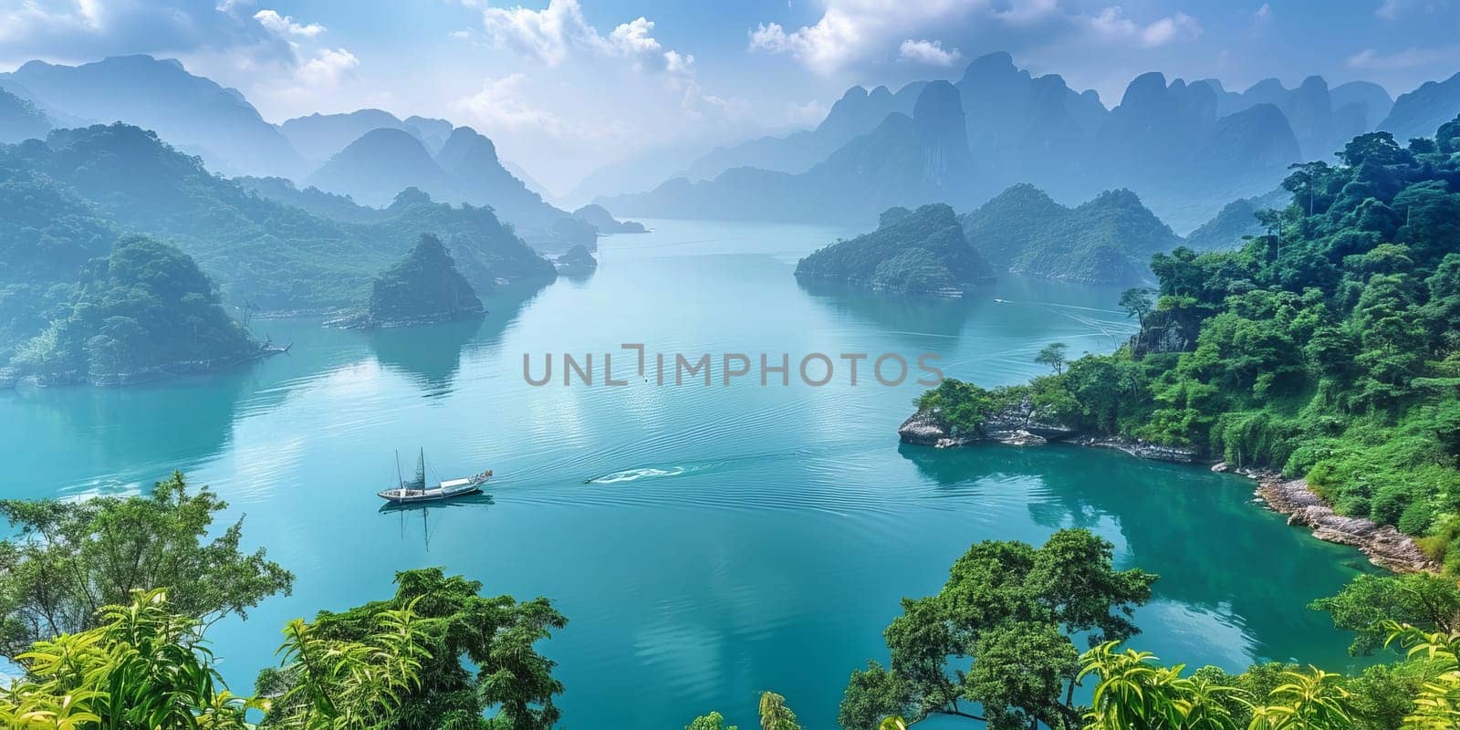 Panoramic view of Ha Long Bay, Vietnam. Ha Long Bay is a UNESCO World Heritage Site.