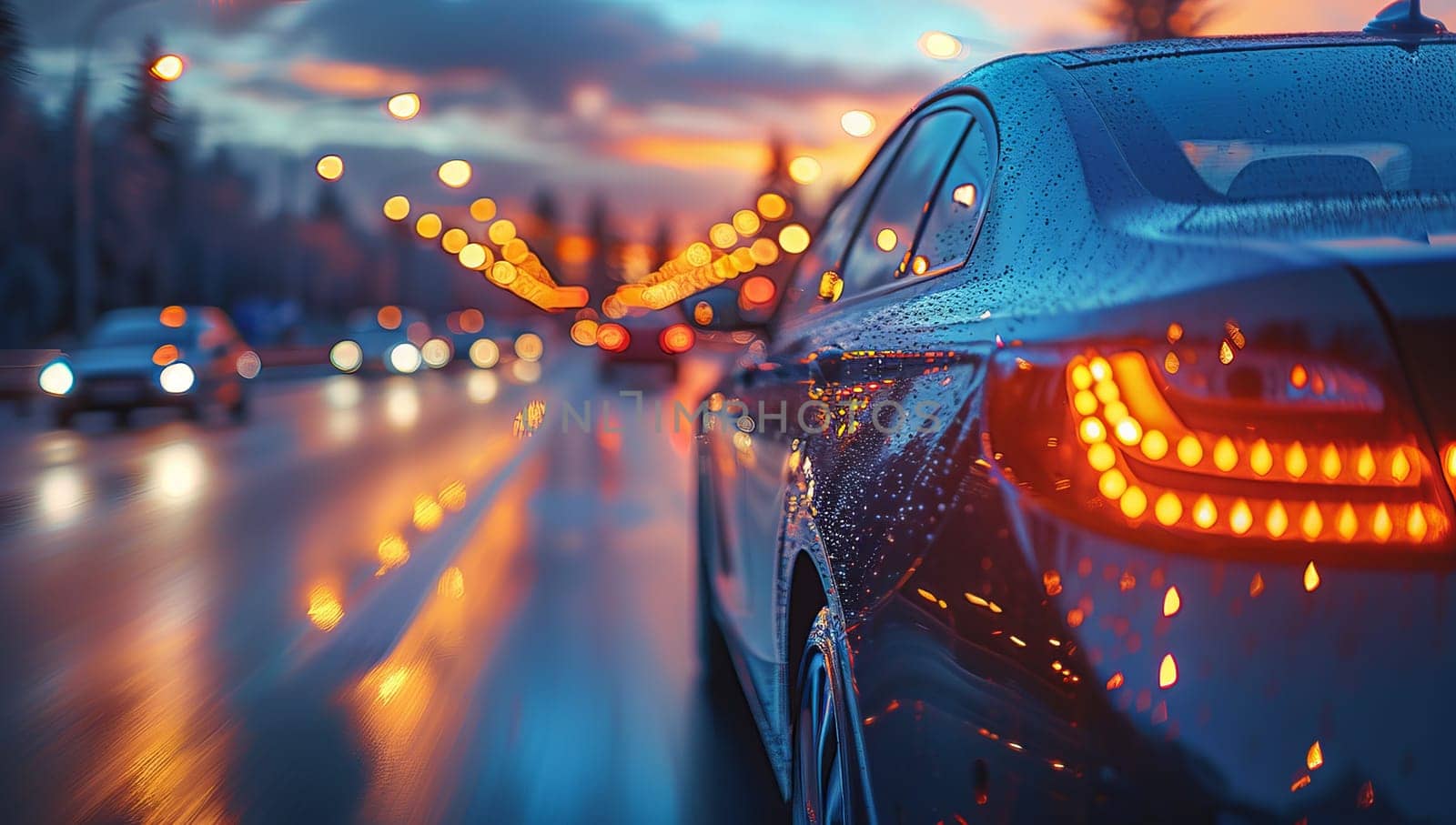 car on the road with motion blur bokeh light background.