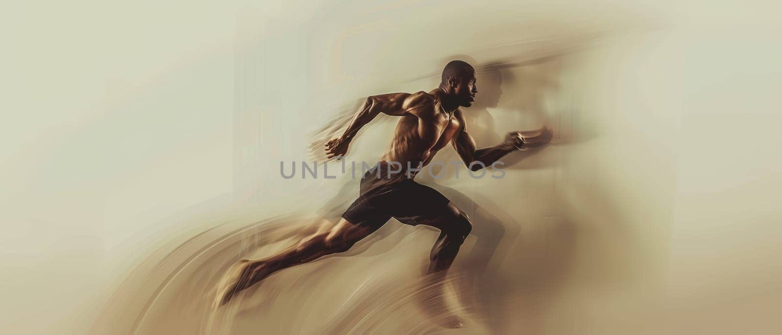 A sprinter in a blur of speed against a backdrop of motion