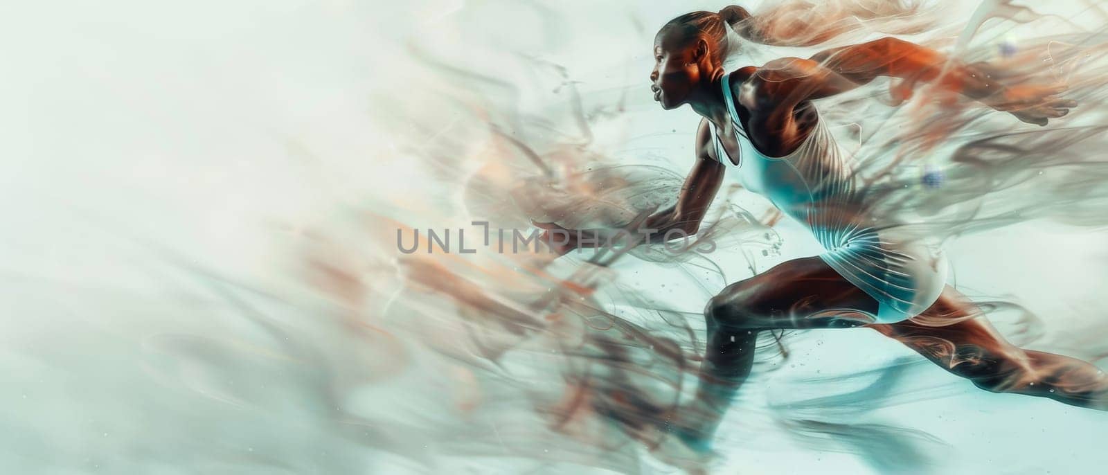 Female runner in fluid motion, the night setting amplifying her solitary focus and determination