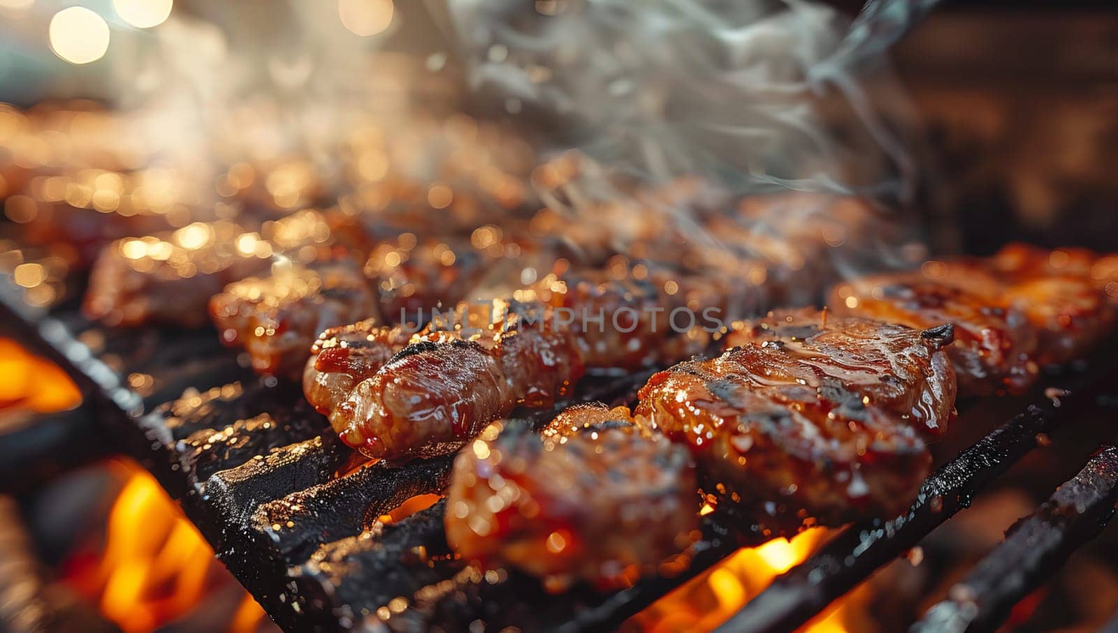 Barbecue grill with delicious grilled meat on barbecue grill outdoors