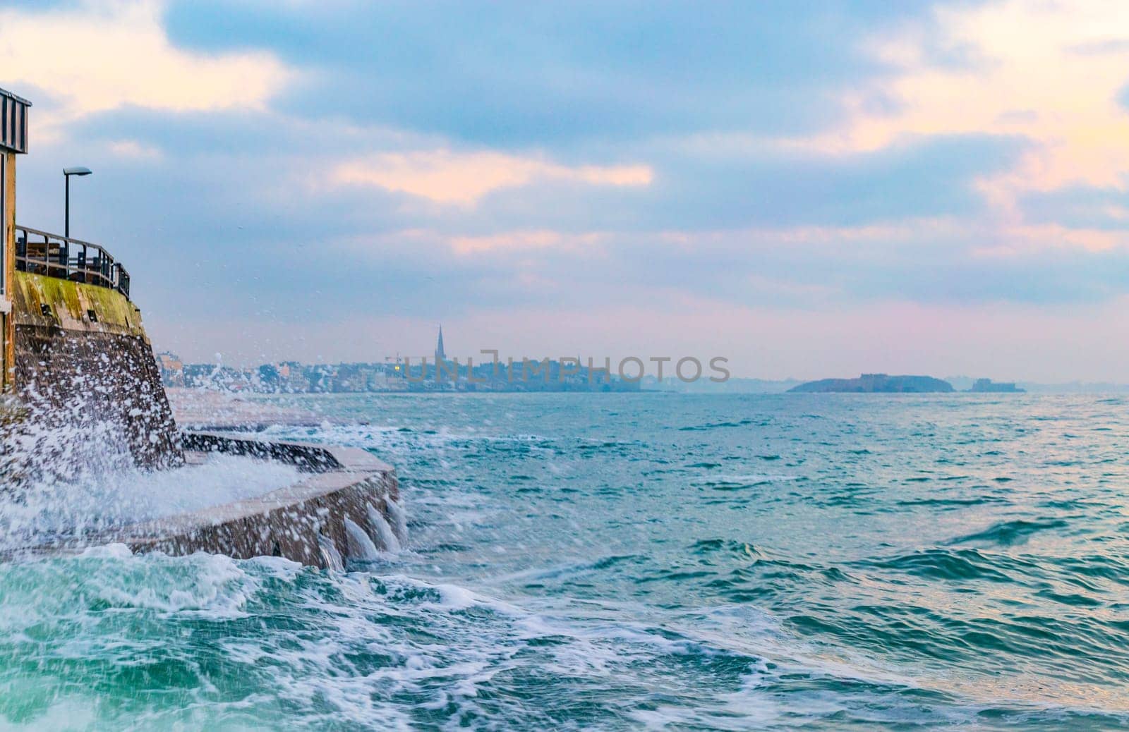 2019 02 21, Brittany, France: View of Saint-Malo during high tide