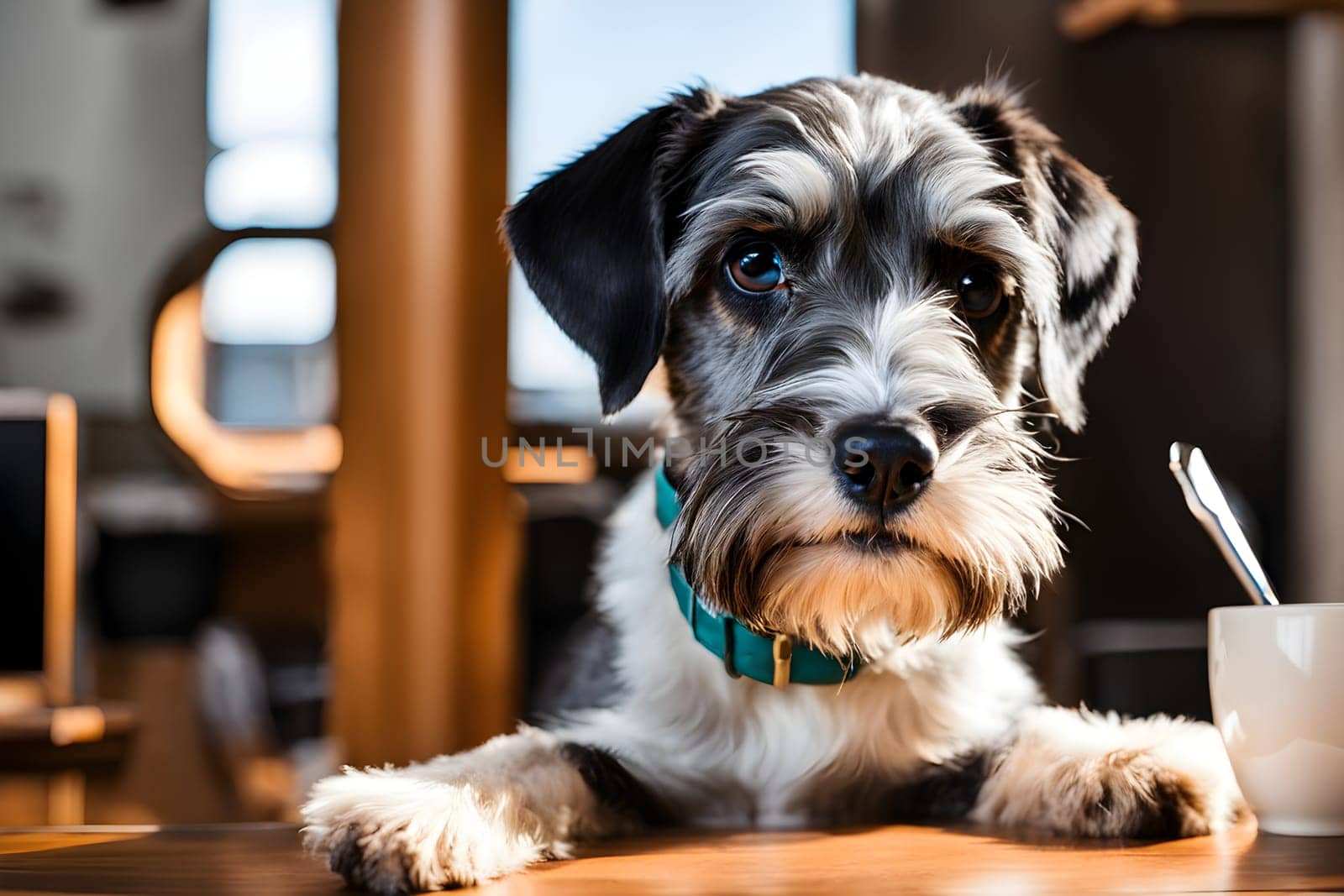 A Zwerkschnautzer stands on a table