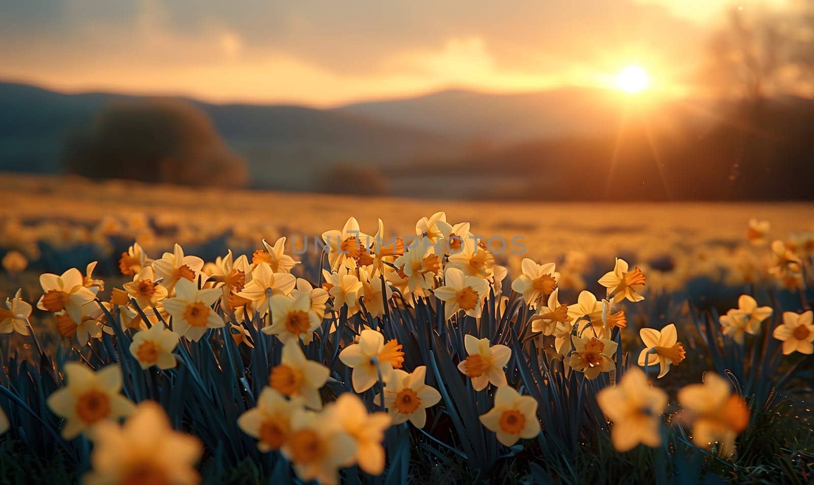 Background illustration about spring. There are flowers in the meadow in the beautiful morning sunlight with a blurred background makes you feel refreshed and want to create new things or start over.