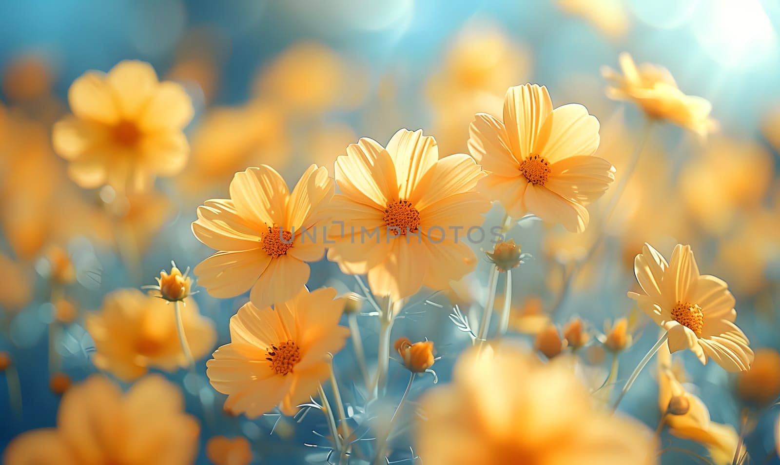 Background illustration about spring. There are flowers in the meadow in the beautiful morning sunlight with a blurred background makes you feel refreshed and want to create new things or start over.