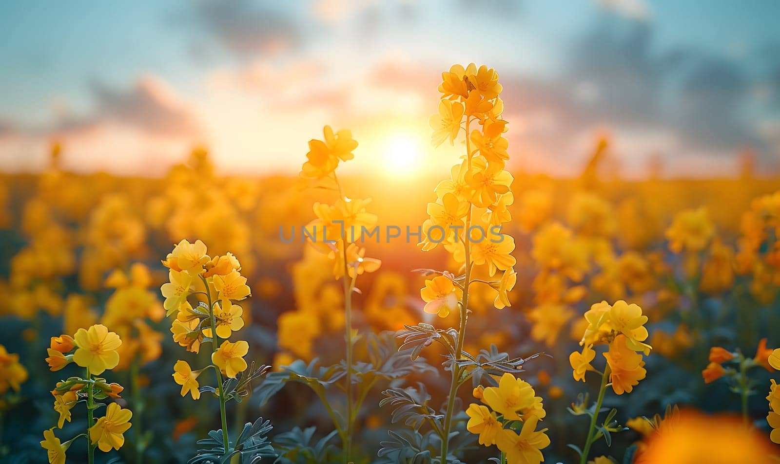 Background illustration about spring. There are flowers in the meadow in the beautiful morning sunlight with a blurred background makes you feel refreshed and want to create new things or start over.