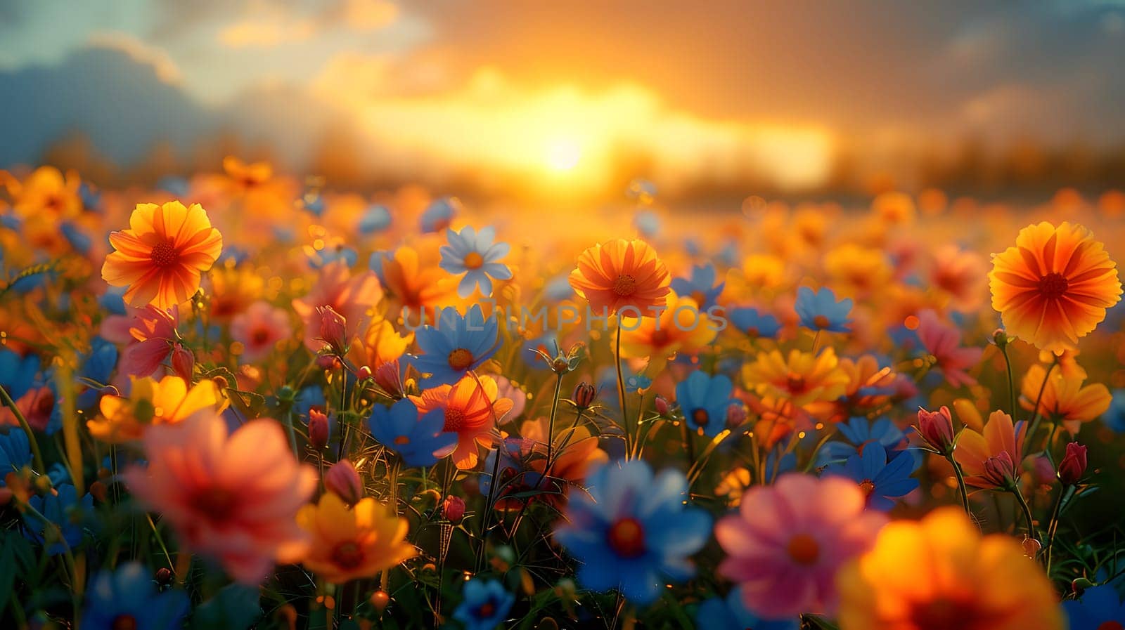 Background illustration about spring. There are flowers in the meadow in the beautiful morning sunlight with a blurred background makes you feel refreshed and want to create new things or start over.